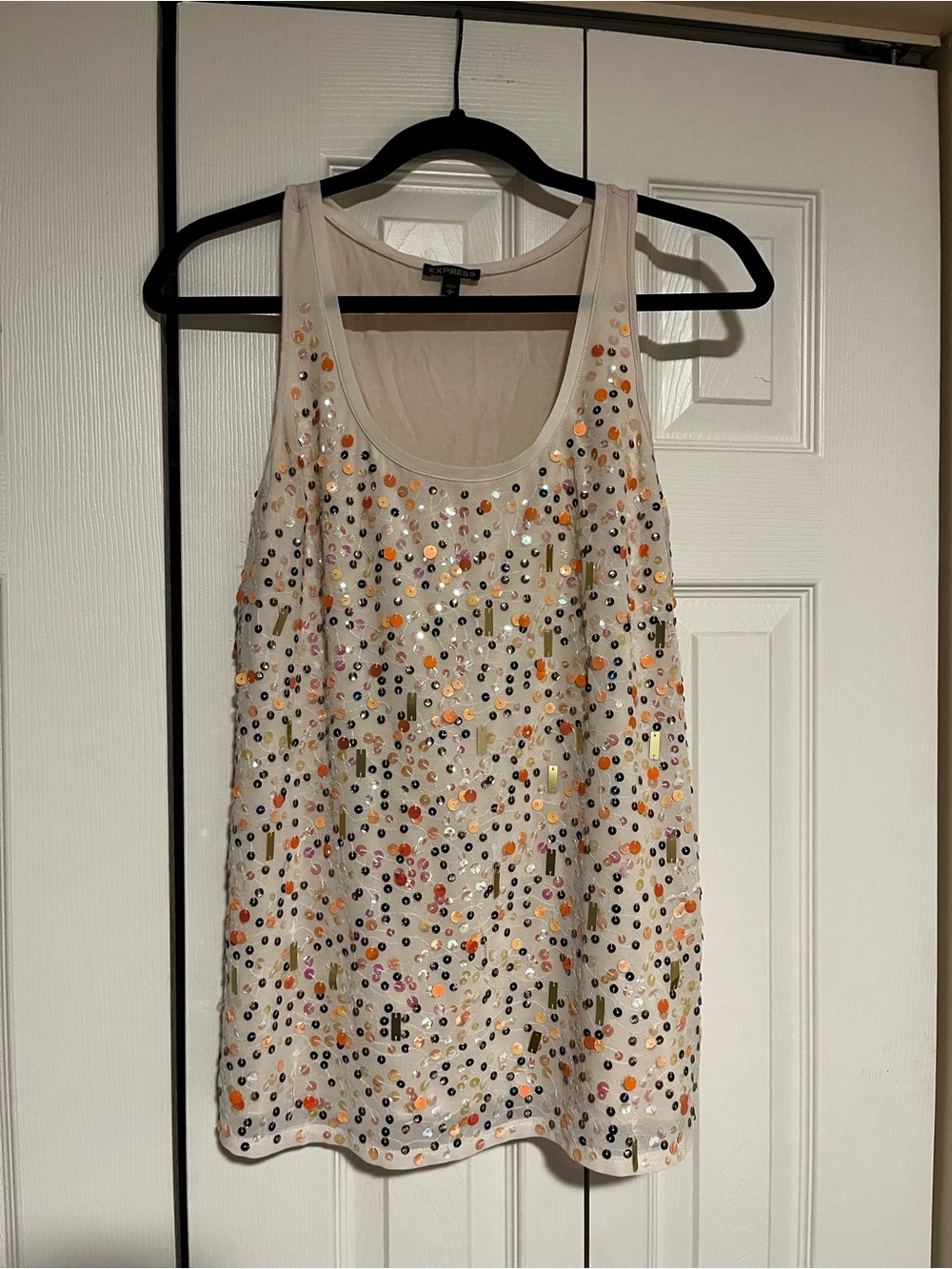 EXPRESS Embellished Cream Sequin Tank Top